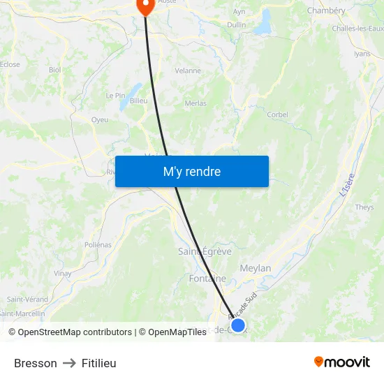 Bresson to Fitilieu map