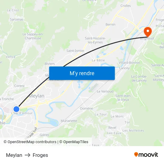 Meylan to Froges map