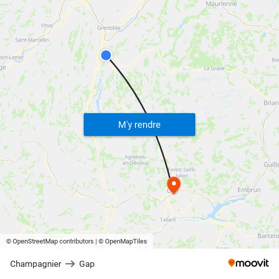 Champagnier to Gap map