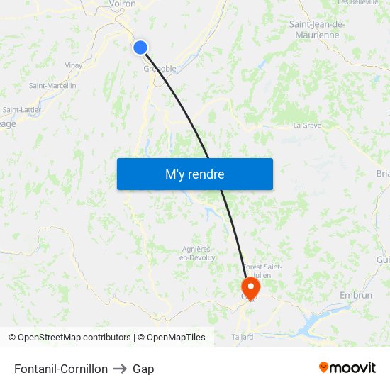 Fontanil-Cornillon to Gap map