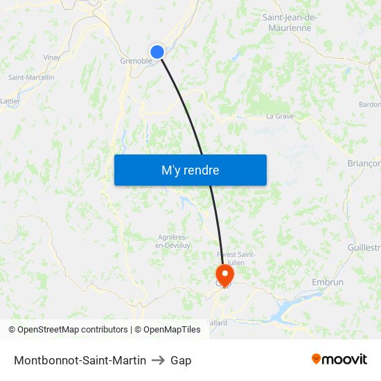 Montbonnot-Saint-Martin to Gap map
