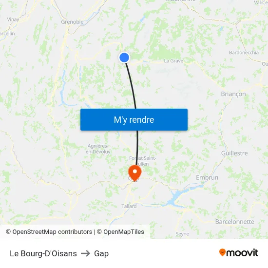 Le Bourg-D'Oisans to Gap map