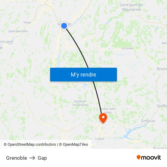 Grenoble to Gap map