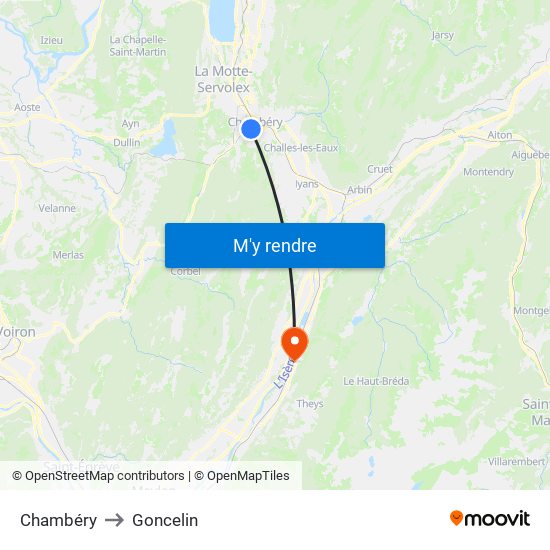 Chambéry to Goncelin map