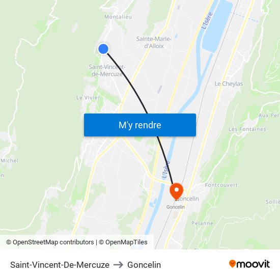Saint-Vincent-De-Mercuze to Goncelin map
