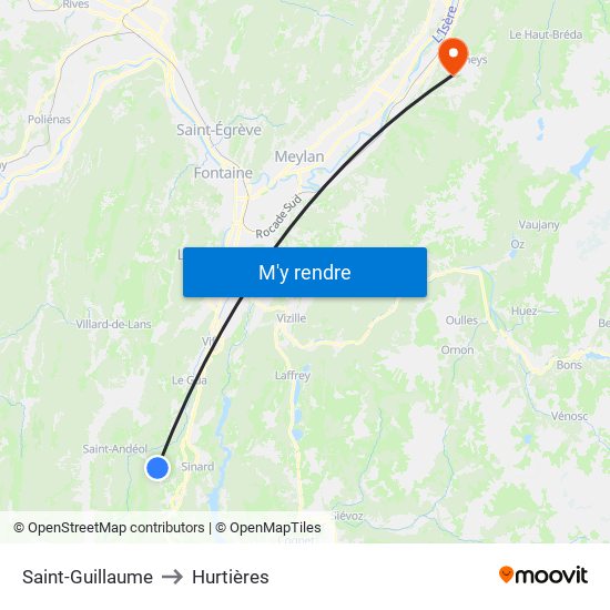 Saint-Guillaume to Hurtières map