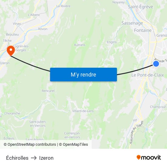 Échirolles to Izeron map