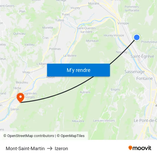 Mont-Saint-Martin to Izeron map