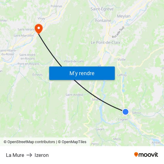 La Mure to Izeron map