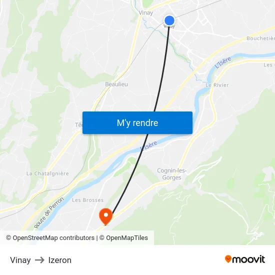 Vinay to Izeron map