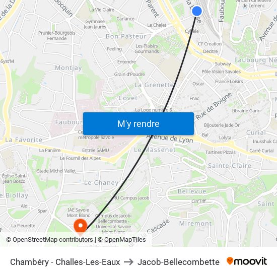 Chambéry - Challes-Les-Eaux to Jacob-Bellecombette map