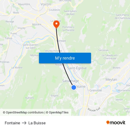 Fontaine to La Buisse map