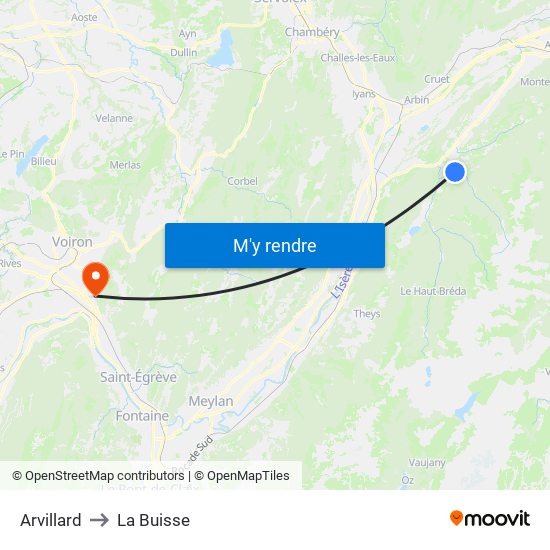 Arvillard to La Buisse map