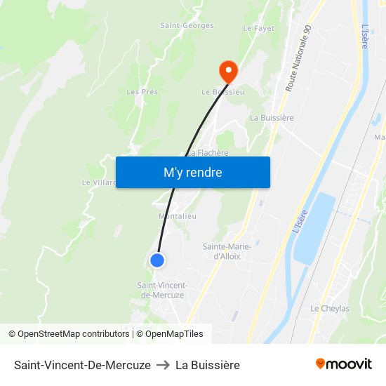 Saint-Vincent-De-Mercuze to La Buissière map