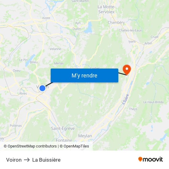 Voiron to La Buissière map