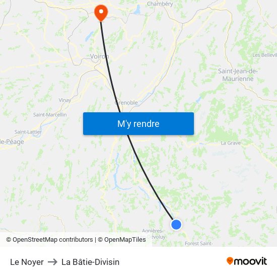 Le Noyer to La Bâtie-Divisin map