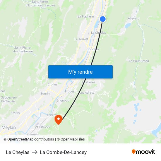 Le Cheylas to La Combe-De-Lancey map