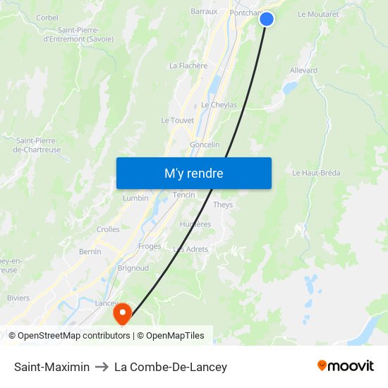 Saint-Maximin to La Combe-De-Lancey map