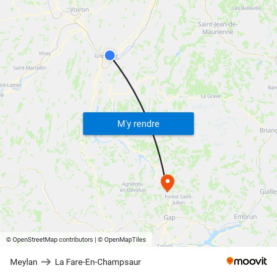 Meylan to La Fare-En-Champsaur map