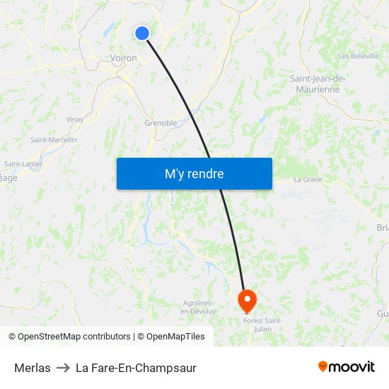 Merlas to La Fare-En-Champsaur map