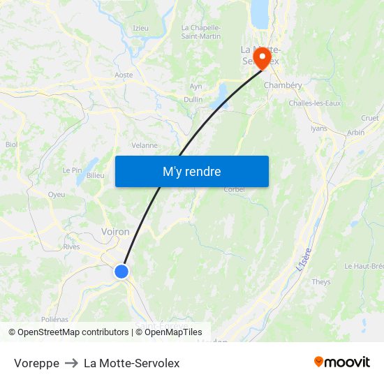 Voreppe to La Motte-Servolex map