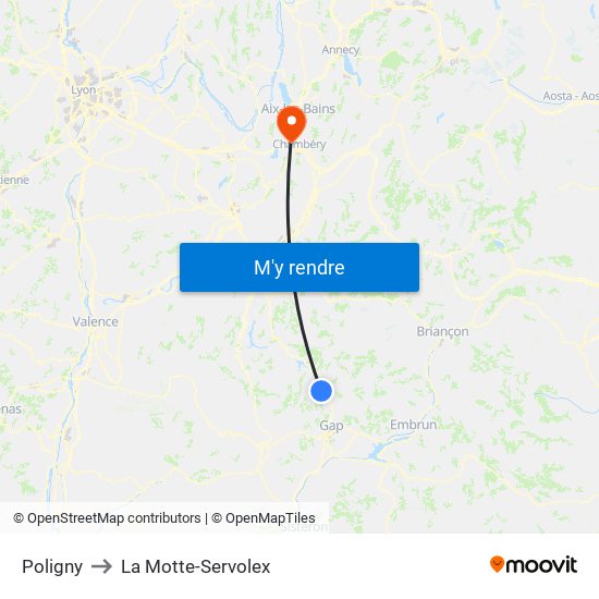 Poligny to La Motte-Servolex map