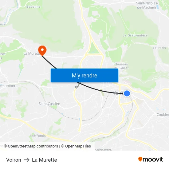 Voiron to La Murette map