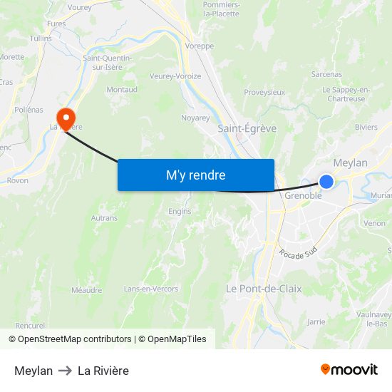 Meylan to La Rivière map