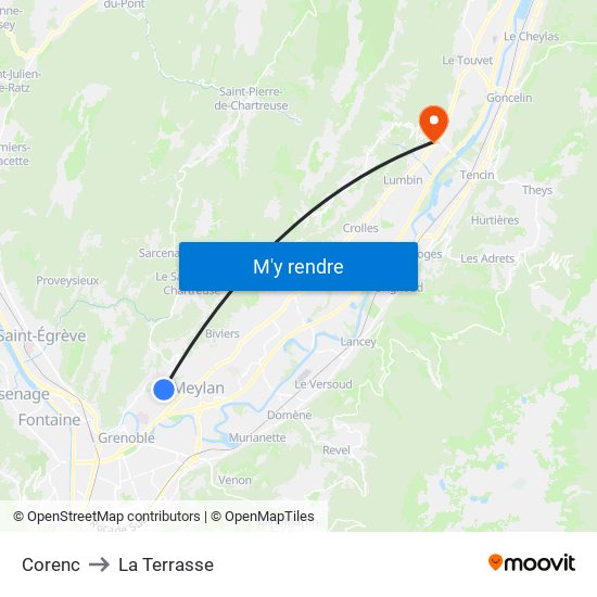 Corenc to La Terrasse map