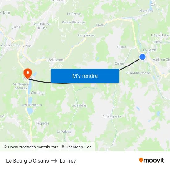 Le Bourg-D'Oisans to Laffrey map