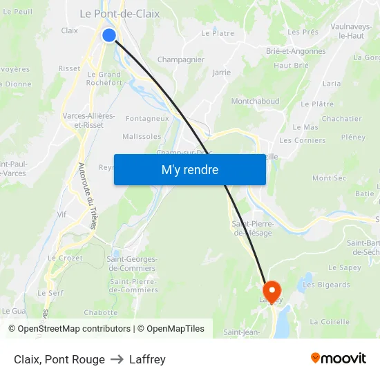 Claix, Pont Rouge to Laffrey map