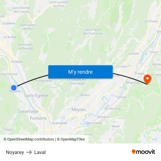 Noyarey to Laval map