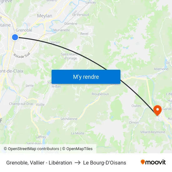 Grenoble, Vallier - Libération to Le Bourg-D'Oisans map