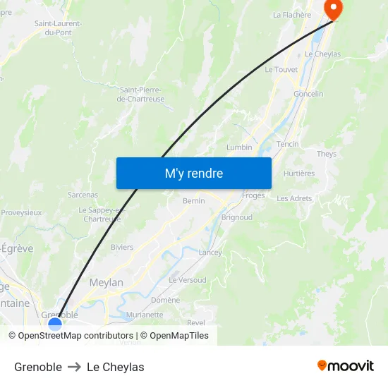 Grenoble to Le Cheylas map