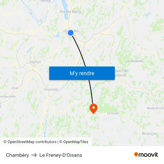 Chambéry to Le Freney-D'Oisans map