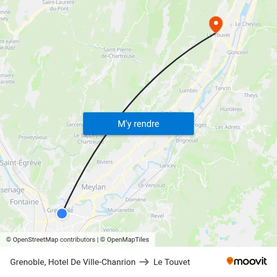 Grenoble, Hotel De Ville-Chanrion to Le Touvet map