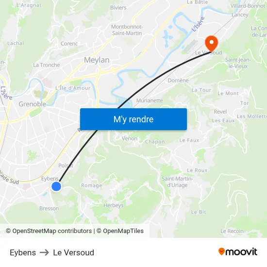 Eybens to Le Versoud map