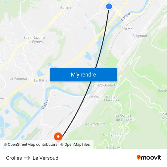 Crolles to Le Versoud map
