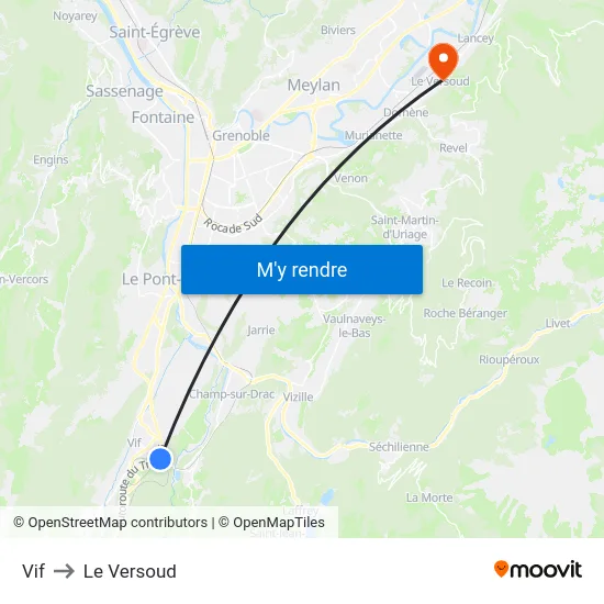 Vif to Le Versoud map