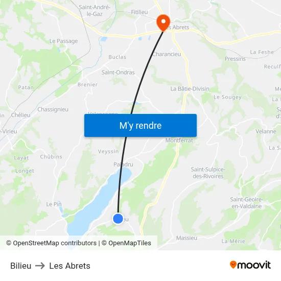 Bilieu to Les Abrets map