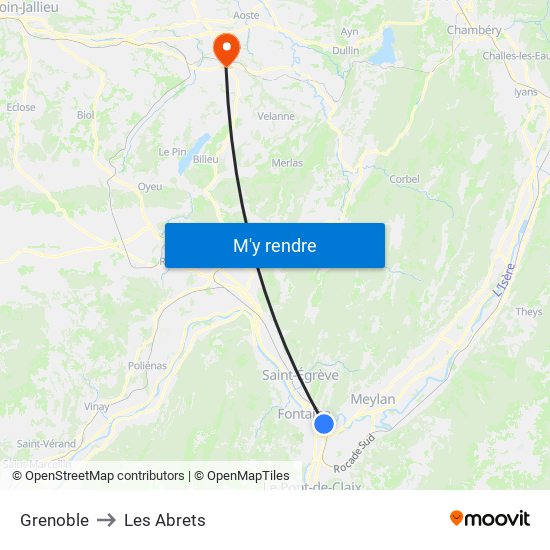 Grenoble to Les Abrets map