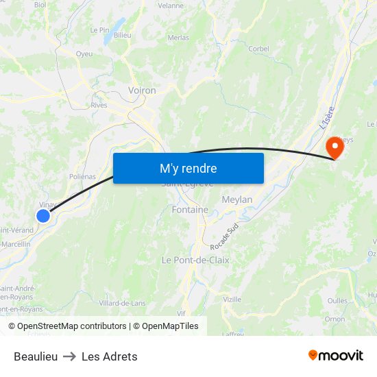 Beaulieu to Les Adrets map