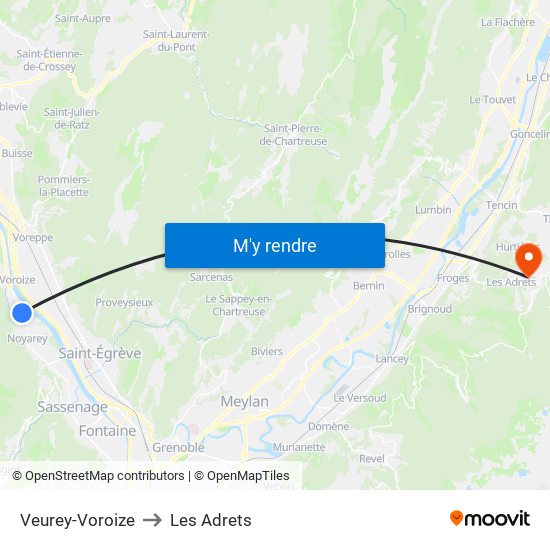 Veurey-Voroize to Les Adrets map