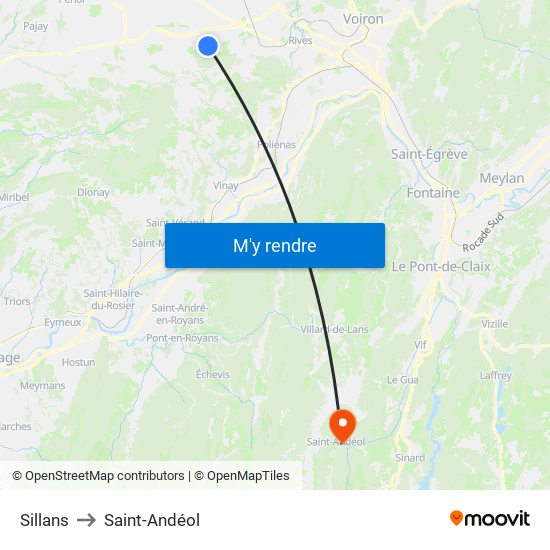 Sillans to Saint-Andéol map