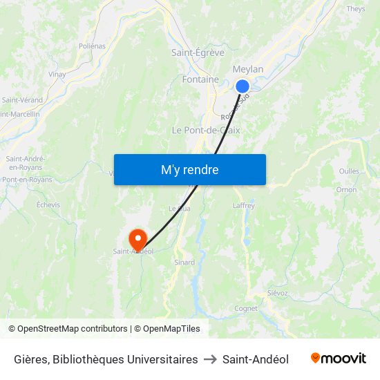 Gières, Bibliothèques Universitaires to Saint-Andéol map