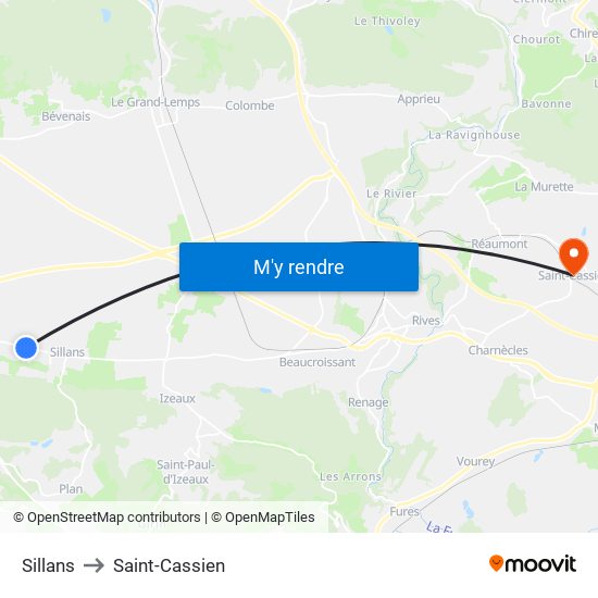 Sillans to Saint-Cassien map