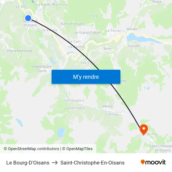 Le Bourg-D'Oisans to Saint-Christophe-En-Oisans map