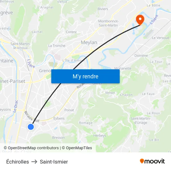 Échirolles to Saint-Ismier map
