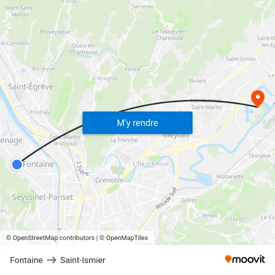 Fontaine to Saint-Ismier map