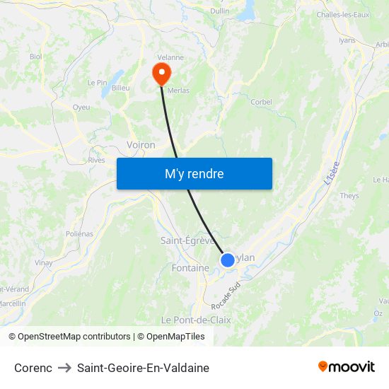 Corenc to Saint-Geoire-En-Valdaine map